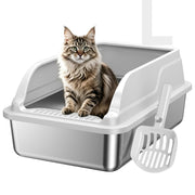 KISENG front view of stainless steel litter box showing durable finish and containment benefit