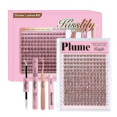 Kisslily empaque frontal del kit mostrando pestañas marrón y accesorios, facilita elección rápida