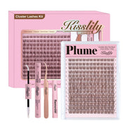 Kisslily empaque frontal del kit mostrando pestañas marrón y accesorios, facilita elección rápida