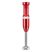 KitchenAid hand blender front view in empire red showing compact control and easy grip