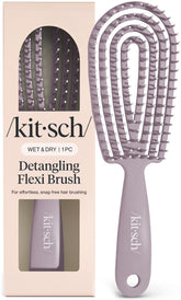 Kitsch cepillo frontal mostrando su forma flexible y color violeta, desenreda fácilmente