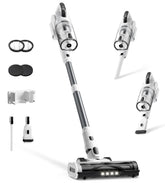 Klarpul front view of stick vacuum showing whole-unit and benefit of compact storage