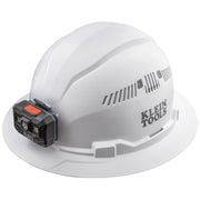 Klein Tools casco frontal blanco mostrando protección y estabilidad