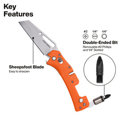 KLEIN TOOLS detalle de la hoja sheepsfoot para cortes precisos y seguros