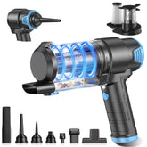 KMM handheld vacuum front view showing compact design and easy grip benefit