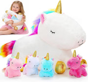 KMUYSL mommy unicorn front view shows cuddly plush and bright accents