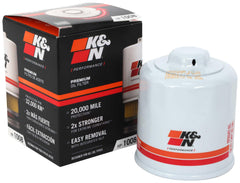 K&N filtro HP-1008 frente mostrando etiqueta y beneficio durabilidad