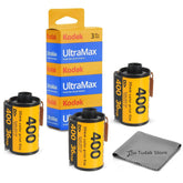 Kodak Ultramax empaque frontal mostrando tres rollos y beneficios