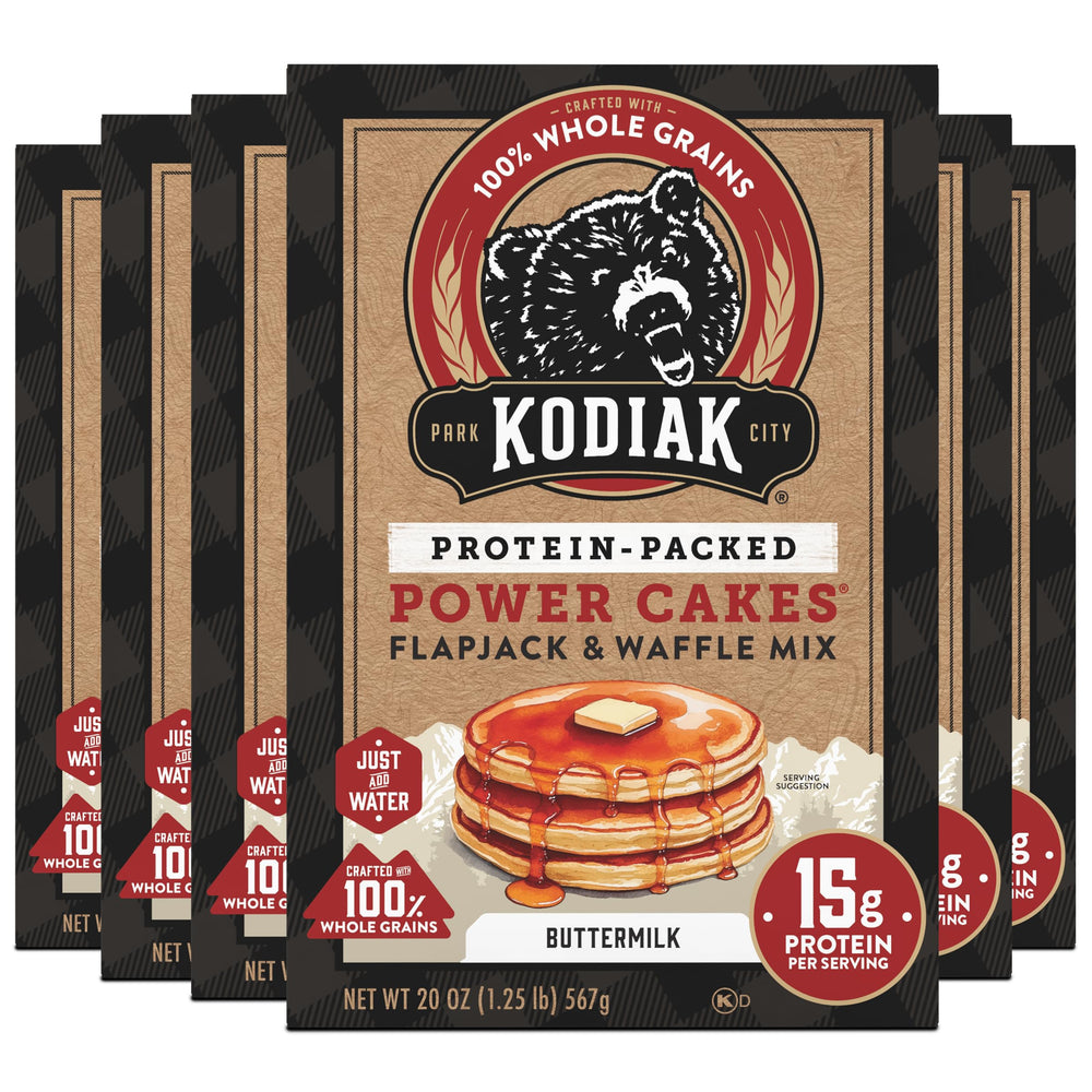 Kodiak Cakes frente del paquete mostrando la mezcla buttermilk y beneficios proteicos