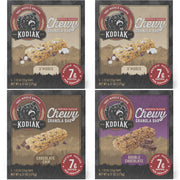 Kodiak Cakes vista frontal del pack variado que muestra cajas y sabores, ideal para llevar