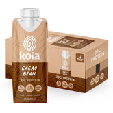Koia Cacao Bean frente del envase mostrando el diseño y beneficio proteico
