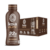 Koia Elite front packaging showing nutrition highlights and chocolate label benefit