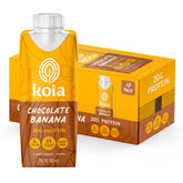 Koia botella frontal chocolate plátano mostrando diseño y beneficio nutricional