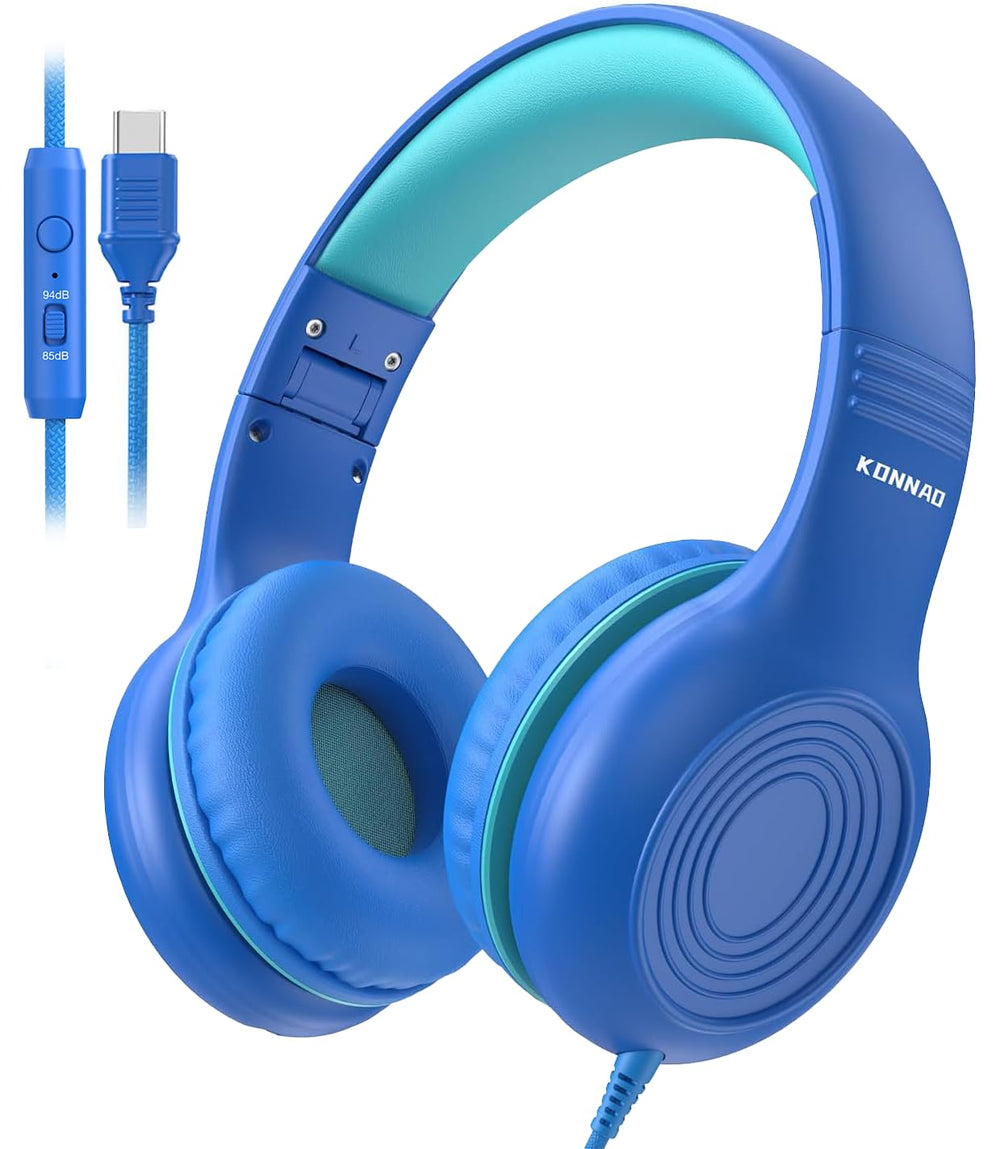 KONNAO auriculares frontal azul marino, diseño seguro para niños