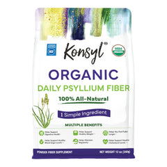 Konsyl paquete frontal 12 oz mostrando envase resellable y claridad orgánica