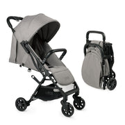 KOOLABABY vista frontal del cochecito gris, compacto y ligero