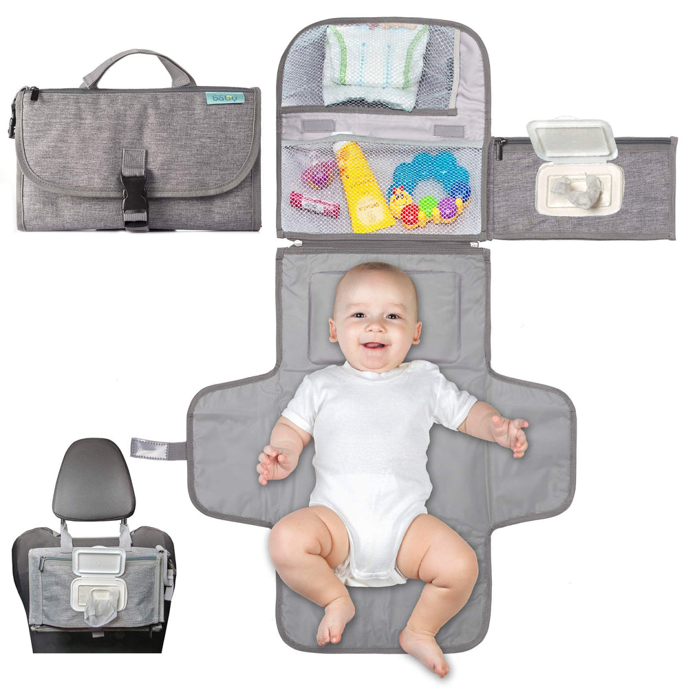 Kopi Baby cambiador frontal gris clásico, compacto y listo para viajar