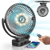 Korbot front view of 8-inch clip-on fan showing compact design and airflow benefit