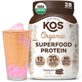 KOS chocolate front packaging showing product benefits and servings