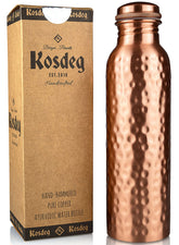Kosdeg copper bottle front view showing hammered finish and generous capacity benefit