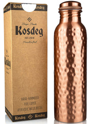 Kosdeg copper bottle front view showing hammered finish and generous capacity benefit