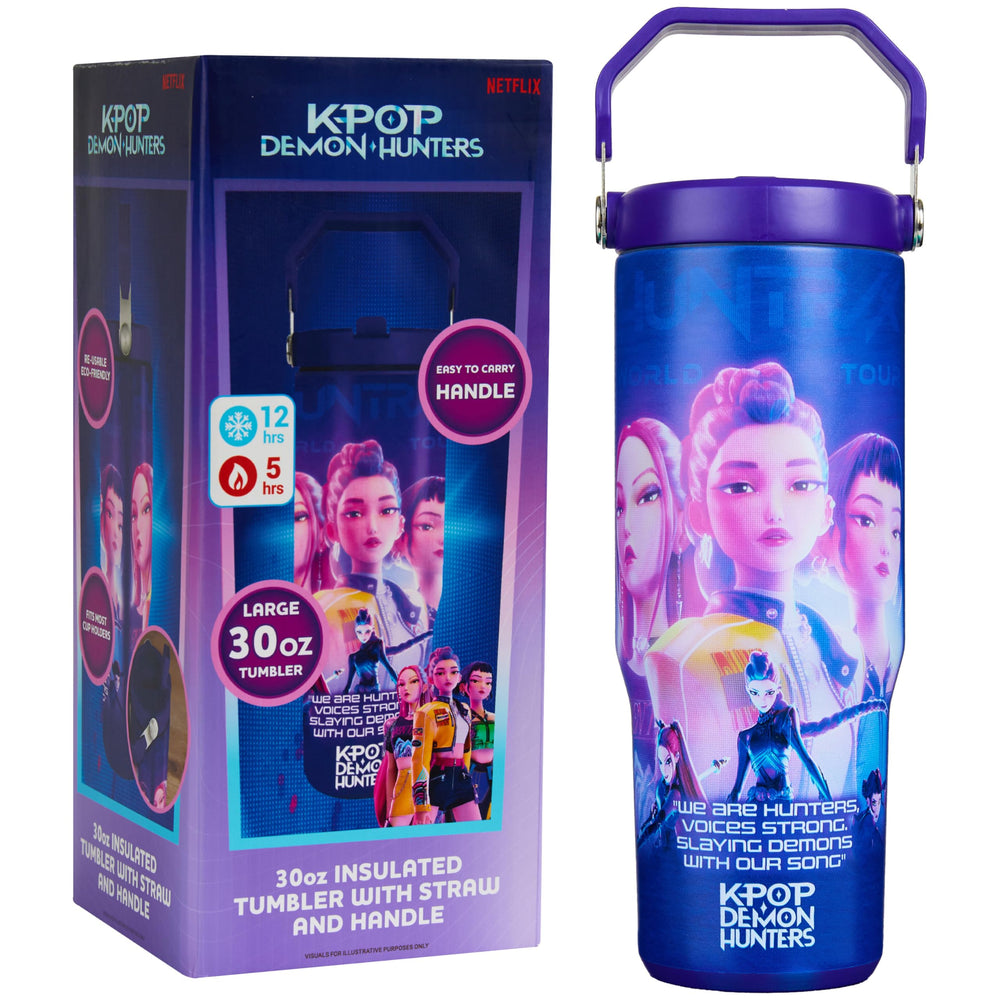 KPop Demon Hunters front view showing artwork and large capacity benefit
