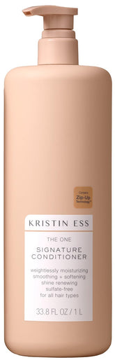 Kristin Ess acondicionador frontal 1L mostrando diseño y tamaño beneficioso