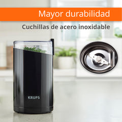 KRUPS detalle de cuchillas de acero inoxidable que asegura corte uniforme