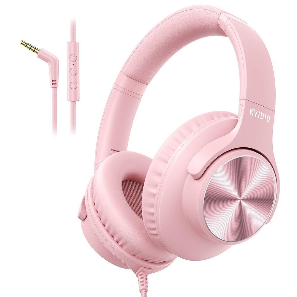 KVIDIO auriculares frontal rosa mostrando diseño cómodo y estilo