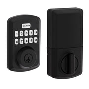Kwikset Powerbolt 250 front view showing matte black finish and keypad, modern curb appeal