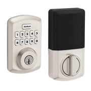 Kwikset Powerbolt 250 front view showing keypad and satin nickel finish for curb appeal