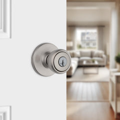 Kwikset Tylo primer plano del acabado satin nickel con aspecto elegante