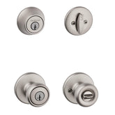 Kwikset Tylo front view in satin nickel showing classic style and curb appeal