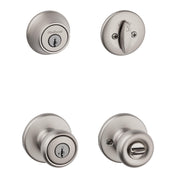 Kwikset Tylo front view in satin nickel showing classic style and curb appeal