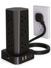 KZNXCVI torre frontal mostrando 12 tomas y 4 puertos USB para múltiples cargas