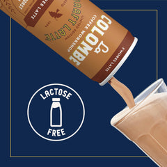 La Colombe lata abierta mostrando espuma y bebida lista para beber