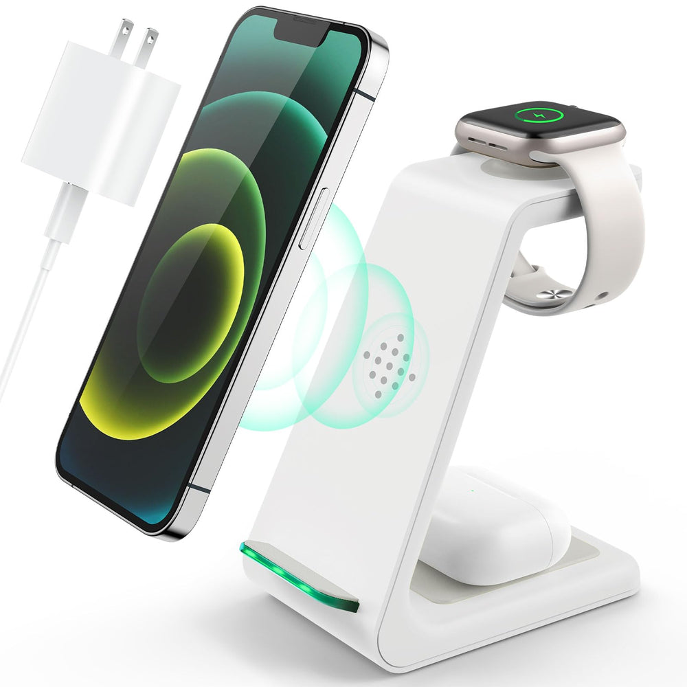 LABJOB front view of charging station showing three-device layout and tidy desk benefit