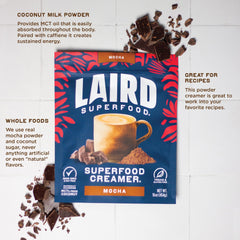Laird Superfood bolsa 16 oz junto a objetos para comparar tamaño