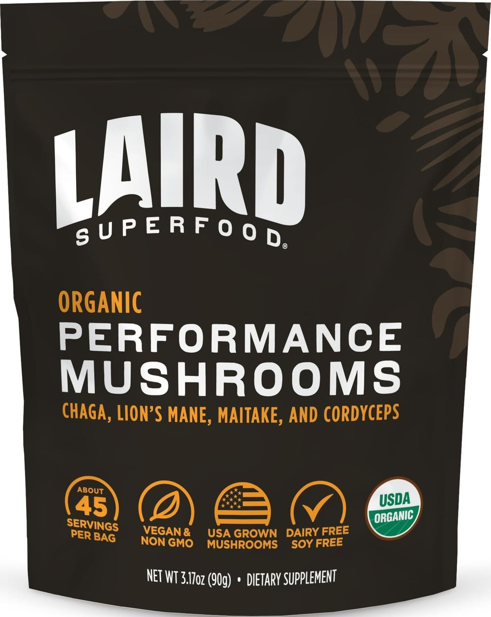 Laird Superfood frente del empaque mostrando bolsa y etiqueta para identificación rápida