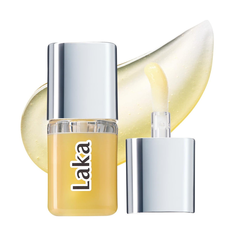 Laka envase frontal mostrando brillo glass y diseño práctico