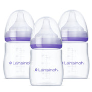 Lansinoh frente pack tres biberones mostrando diseño y capacidad