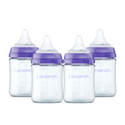 Lansinoh front packaging showing four 5oz glass bottles and extra-slow nipples for newborn comfort