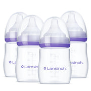 Lansinoh paquete frontal de 4 biberones muestra practicidad para padres