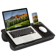 LapGear front view of lap desk showing black carbon surface and handle benefit portability