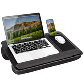 LapGear front view showing black carbon surface and workspace benefits