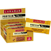 LÄRABAR frente del empaque mostrando caja de 12 barras y beneficio de proteína portable