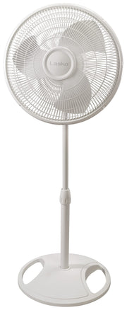 Lasko 2520 front view showing white grille and base, delivering directed airflow