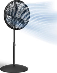 Lasko ventilador de pedestal frente mostrando diseño compacto y elegante