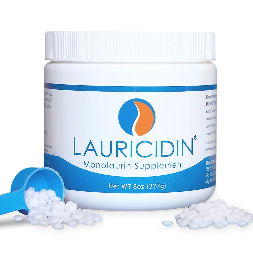 Lauricidin frasco frontal mostrando la marca y presentación, fácil identificación
