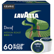 lavazza decaf front box showing brand and 60-count convenience benefit